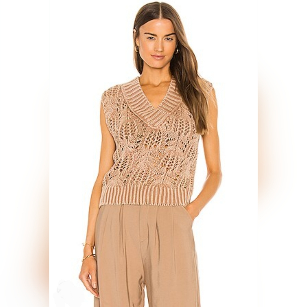Free People Womens Orchid Pointelle Vest In Soft Earth Sleeveless Knit Top Sz SP